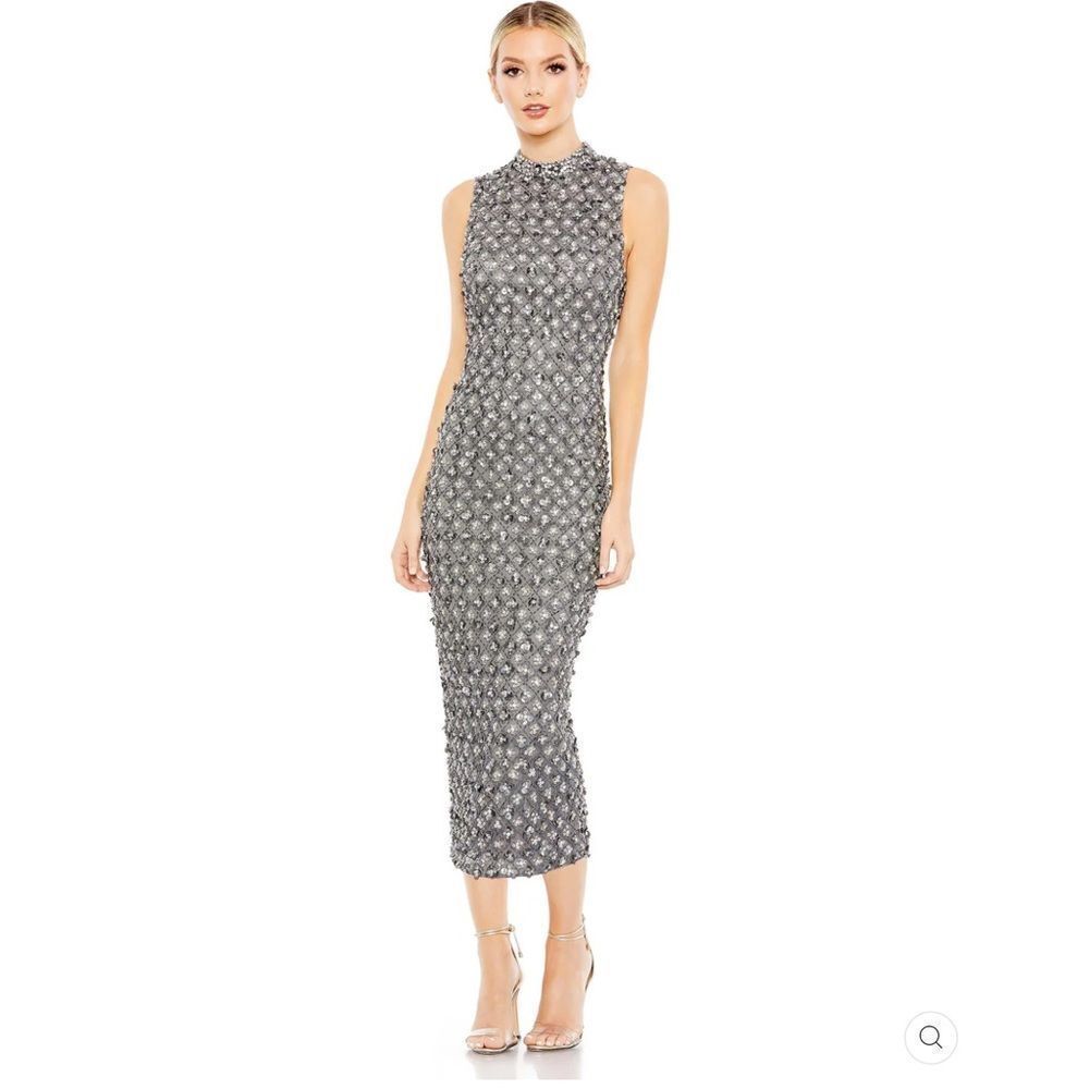 Mac Duggal 10780 Womens Embellished High Neck Sleeveless Column Gown Charcoal